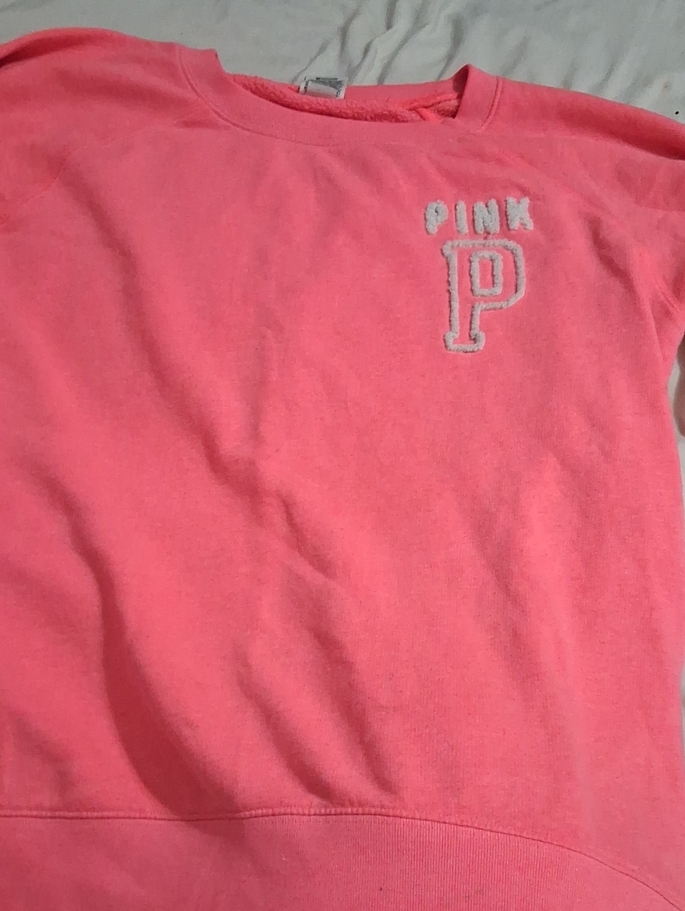 PINK Victoria's Secret Coral Crewneck Sweatshirt with Embroidered P Logo